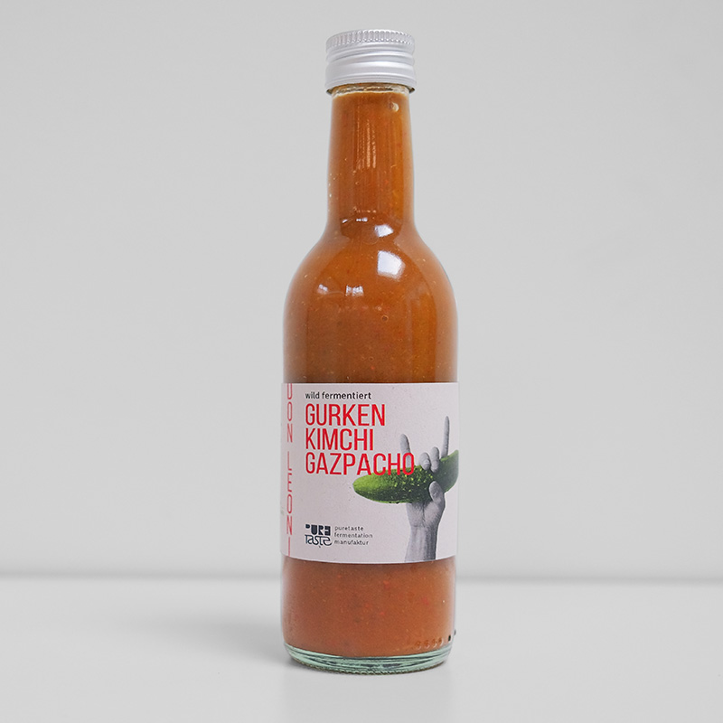 Gurken Kimchi Gazpacho, hergestellt in Basel aus regionalen Bio-Zutaten